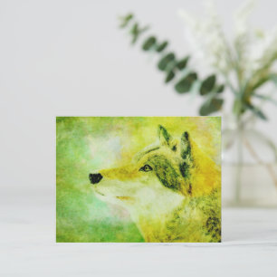 Green Wolf Painting Postcard – Stunning Wildlife