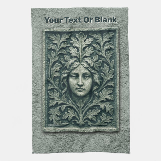 Green Woman - Stone Tea Towel (Vertical)