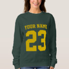 Green women's hoodie with custom jersey number