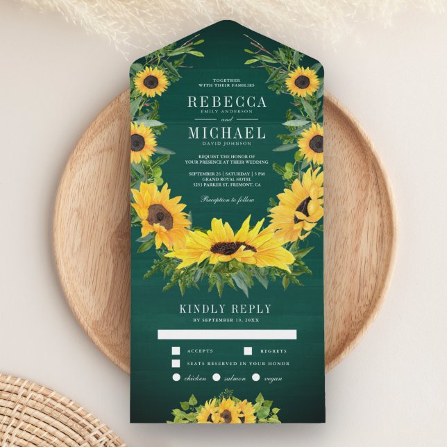Green Wood Country Sunflowers Garland Wedding All In One Invitation (Creator Uploaded)