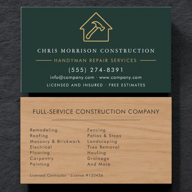 Green Wood Grain Handyman Business Card (Creator Uploaded)