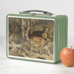 Green Wooden Deer Rustic Country Personalised Metal Lunch Box