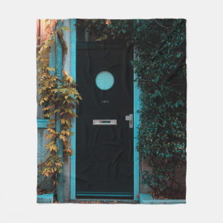 GREEN WOODEN DOOR WITH GLASS FLEECE BLANKET