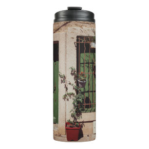 GREEN WOODEN DOOR WITH GREEN PLANT THERMAL TUMBLER