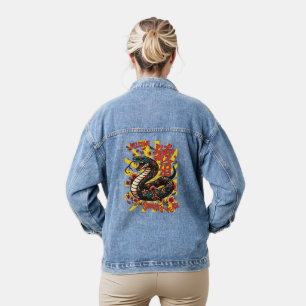 Green wooden snake anime style - Chinese New Year Denim Jacket