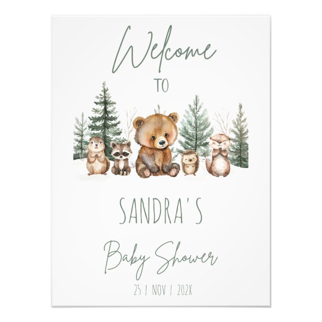 Green Woodland Adventure Baby Shower Welcome Sign (Front)