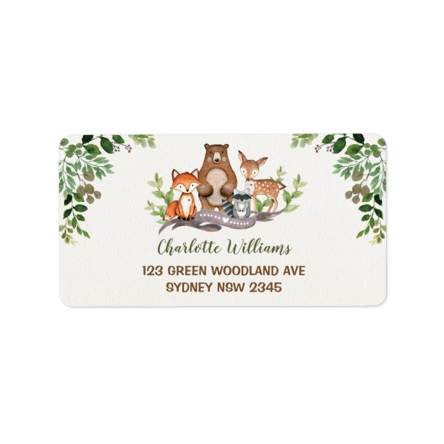 Green Woodland Baby Animals Forest Return Address Label (Front)