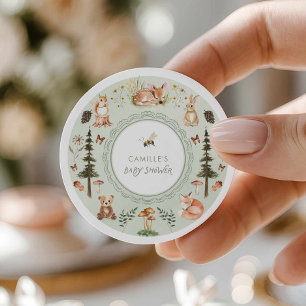 Green Woodland Baby Shower Favour Round Sticker