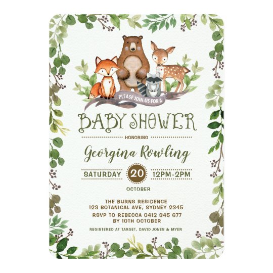 Green Woodland Baby Shower Invitation Forest