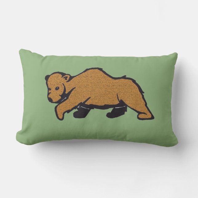 Green Woodland Brown Bear Lumbar Cushion (Front)