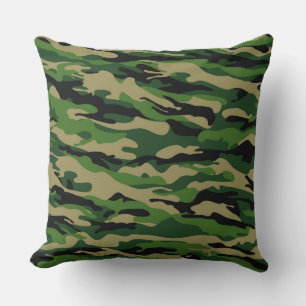 Green Woodland Camo Throw Pillow