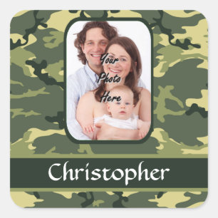 Green woodland camouflage square sticker