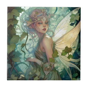 Green Woodland Fairy Fantasy Art Ceramic Tile