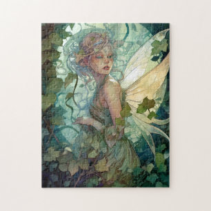 Green Woodland Fairy Fantasy Art Jigsaw Puzzle