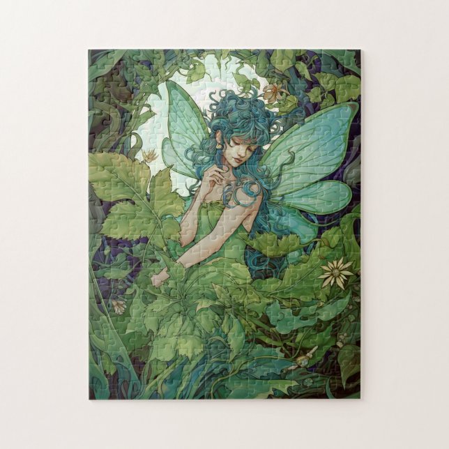 Green Woodland Fairy Fantasy Art Jigsaw Puzzle (Vertical)