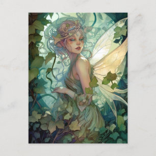 Green Woodland Fairy Fantasy Art Postcard