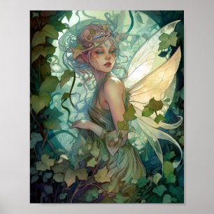 Green Woodland Fairy Fantasy Art Poster