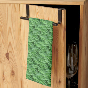 Green Woodland Ferns Nature Pattern      Tea Towel