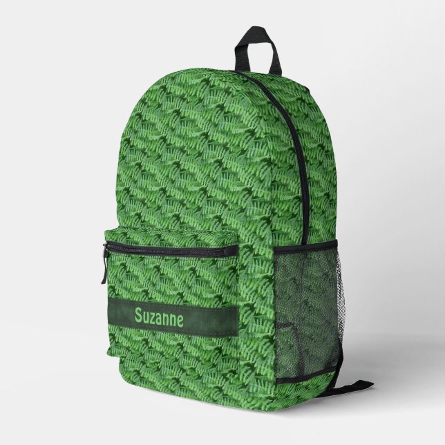 Green Woodland Ferns Nature Personalised    Printed Backpack (Back Corner Right)