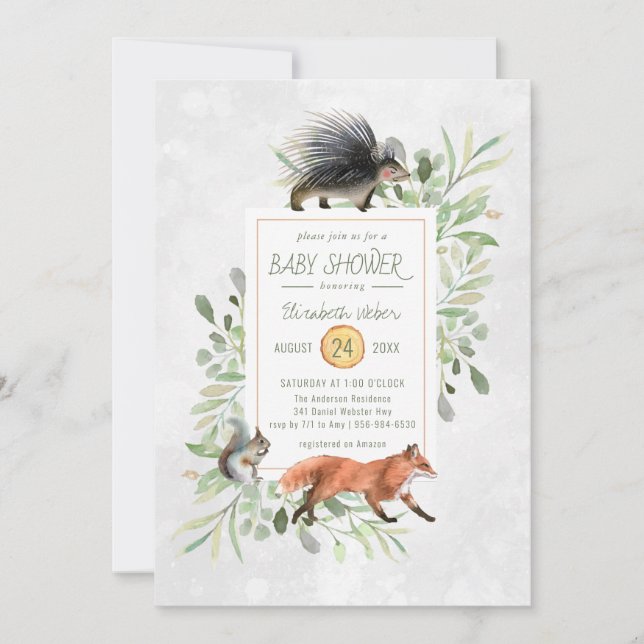 Green Woodland Forest Baby Shower Invitation (Front)