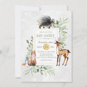 Green Woodland Forest Baby Shower Invitation