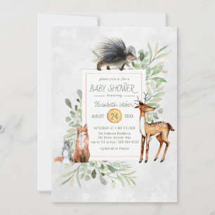 Green Woodland Forest Baby Shower Invitation