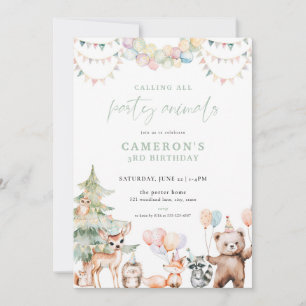 Green Woodland Party Animals Birthday Invitation