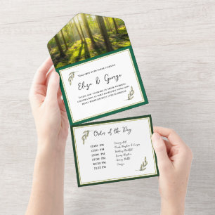 Green Woodland Theme All in One Wedding Invite