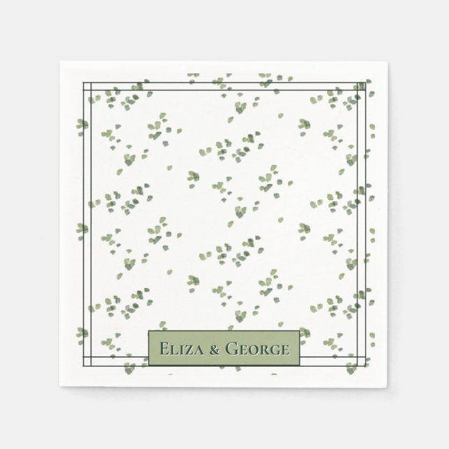 Green Woodland Theme All in One Wedding Invite Napkin (Front)