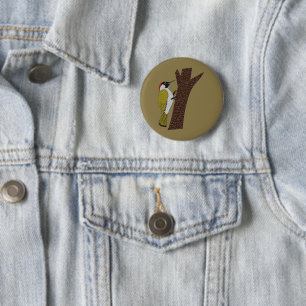 Green Woodpecker Illustration 6 Cm Round Badge
