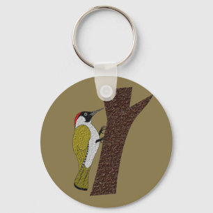Green Woodpecker Illustration Key Ring