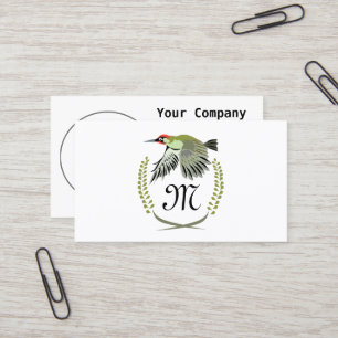 Green Woodpecker in Flight Monogram Business Card