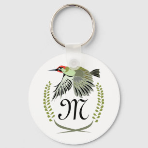 Green Woodpecker in Flight Monogram Key Ring