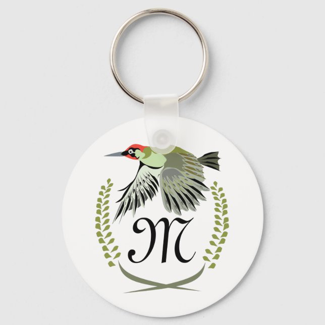 Green Woodpecker in Flight Monogram Key Ring (Front)