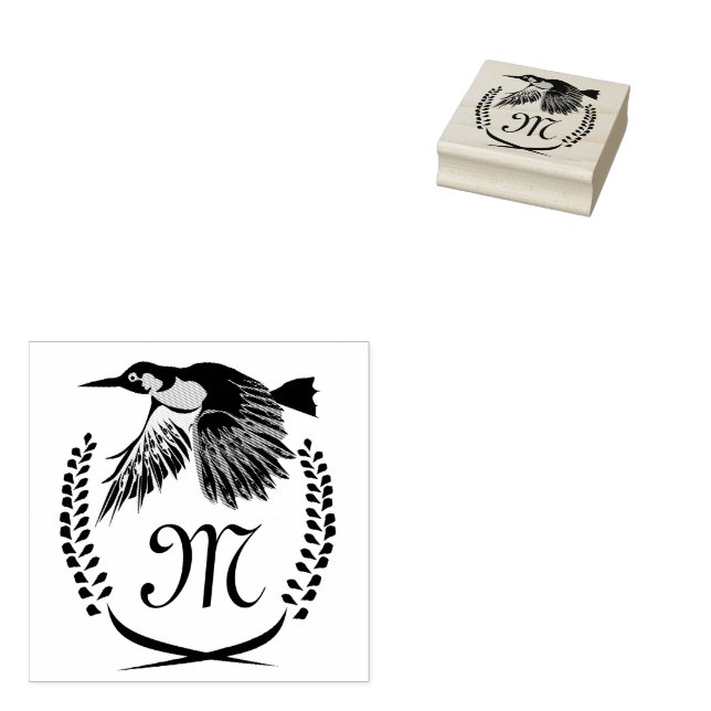 Green Woodpecker in Flight Monogram Rubber Stamp (Stamped)