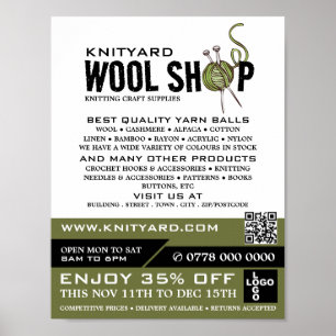 Green Wool Shop Logo, Knitting Store, Yarn Store Poster