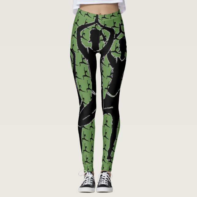 Green Working It --Yoga Pose Silhouette Leggings (Front)