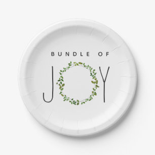 Green Wreath Bundle Of Joy Neutral Baby Shower Paper Plate