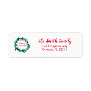 Green Wreath Christmas Return Address Label