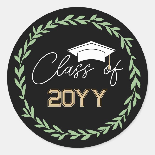 Green Wreath Class of Add Year Graduation Classic Round Sticker (Front)