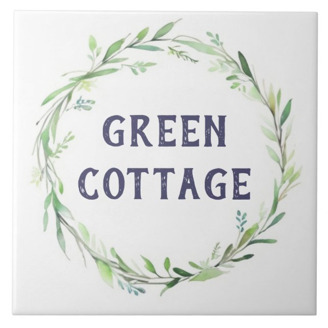 Green Wreath Custom House Name Plate Plaque Sign Ceramic Tile (Front)