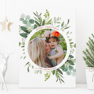 Green Wreath Custom Text Photo Holiday Card