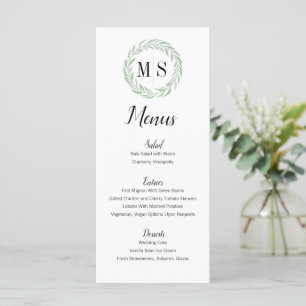 Green Wreath Monogram Wedding Menu