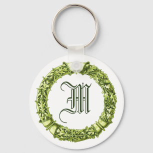 Green Wreath Monogrammed Keychain