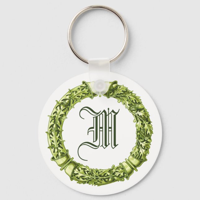 Green Wreath Monogrammed Keychain (Front)