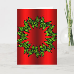 Green Wreath on Red Christmas Card