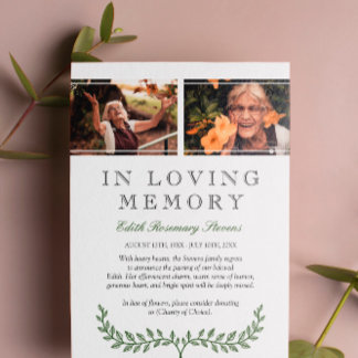 Green Wreath Photo In Loving Memory Announcement