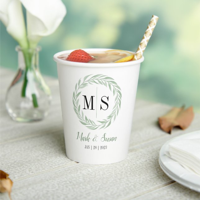 Green Wreath Wedding Paper Cups (Insitu)