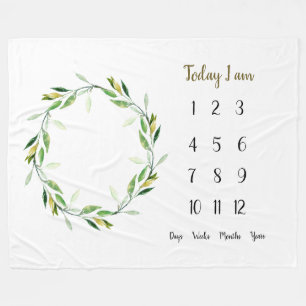 Green wreathe Baby 1st year Milestone   Fleece Bla