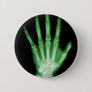 Green X-ray Skeleton Hand 6 Cm Round Badge